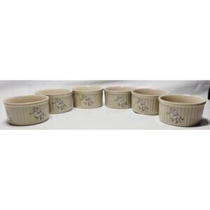 Southampton Stoneware Custard Ramekin Cups Beige with Grey Floral Set of 6